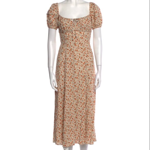 Reformation Floral Midi Milkmaid Dress Size 6 - Picture 1 of 9